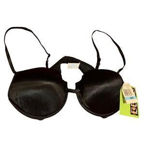Lily of France 1773 Black Satin Adjustable Cleavage Underwire Bra 38C NEW